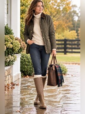 G.H. Bass & Co. Lizbeth Brown Herringbone Rain Boots - Size 8
